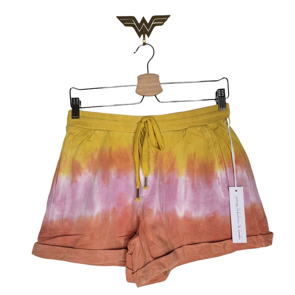 YOUNG FABULOUS BROKE Shorts Parker Tie Dye Cotton High Rise Yellow Women Medium - Picture 2 of 12